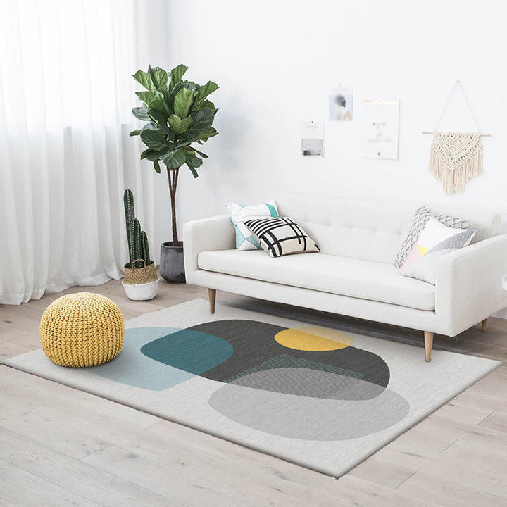 Stornfield | Grey novelty colour block irregular shape polyester bedroom rug non-slip backing washable rug