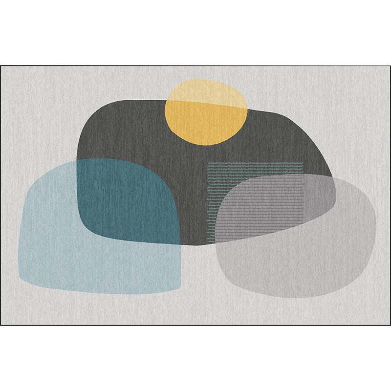 Stornfield | Grey novelty colour block irregular shape polyester bedroom rug non-slip backing washable rug