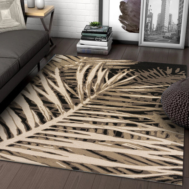 Stornfield | Unique Leaf Pattern Brown Tropical Rug Non-Slip Washable Polyester Rug for Living Room