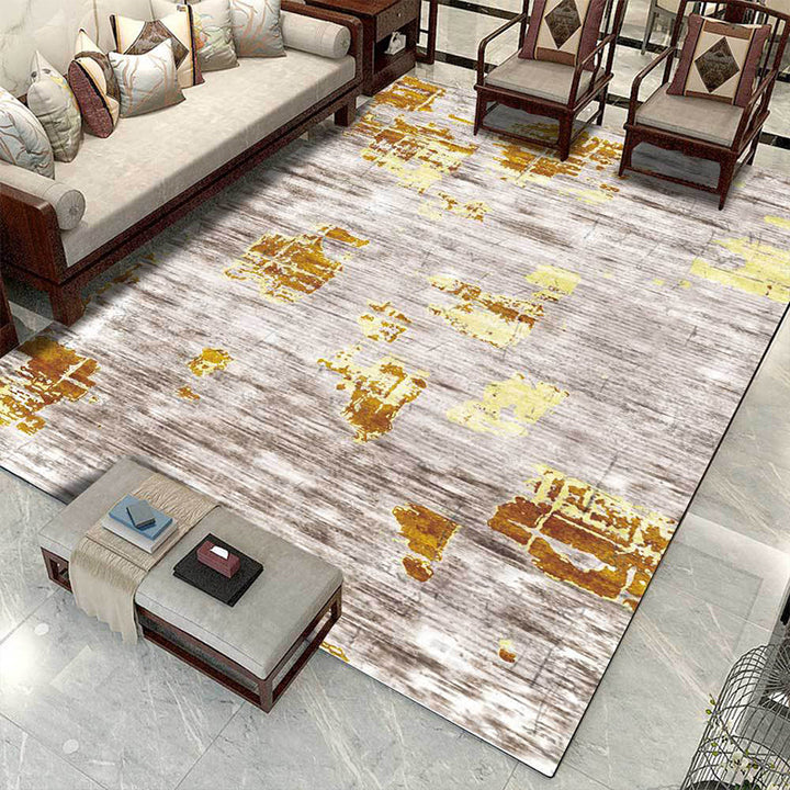 Stornfield | Yellow and Grey Industrial Space Dye Print Polyester Rug Machine Washable Non-Slip Floor Mat for Bedroom