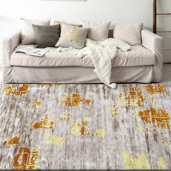 Stornfield | Yellow and Grey Industrial Space Dye Print Polyester Rug Machine Washable Non-Slip Floor Mat for Bedroom
