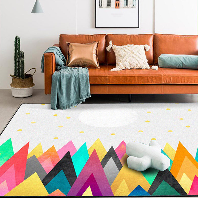 Stornfield | Casual original polyester rug with triangle and white circle color block pattern, stain-resistant rug for home decor