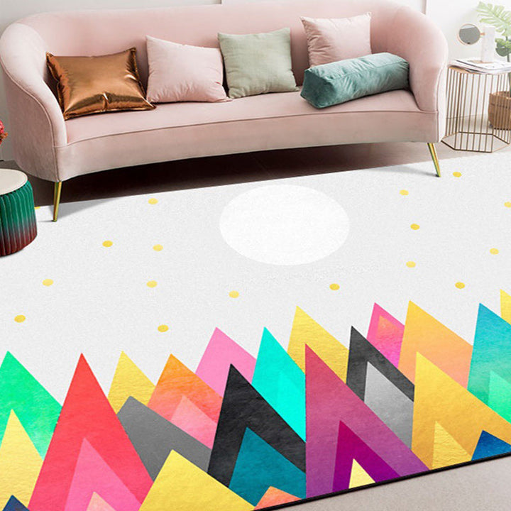 Stornfield | Casual original polyester rug with triangle and white circle color block pattern, stain-resistant rug for home decor