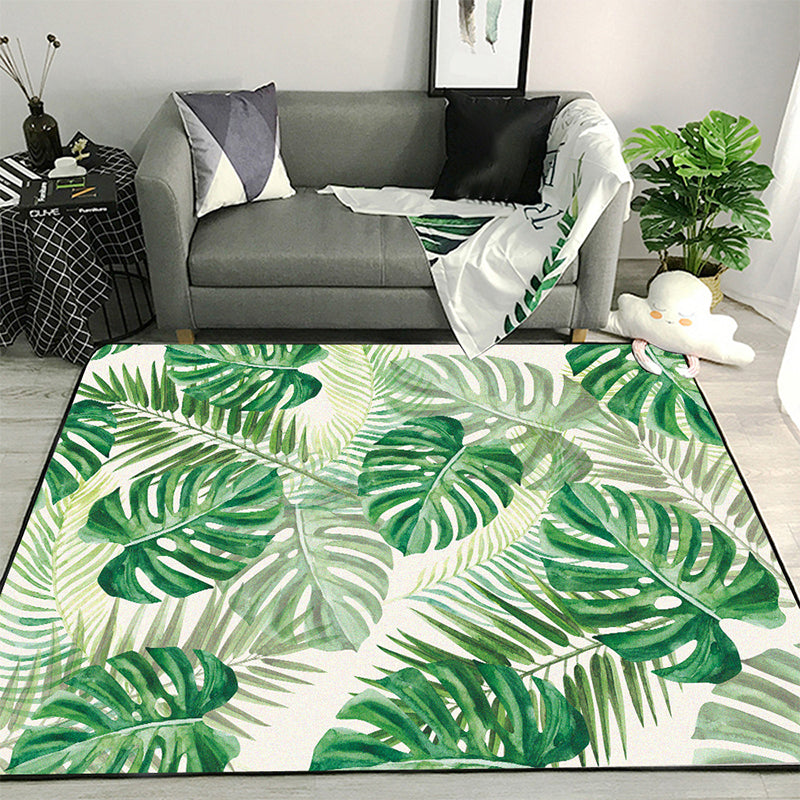 Stornfield | Funky Botanical Pattern Rug with a Tropical Foliage Green Polyester Backing, Washable and Non-Slip for the Living Room