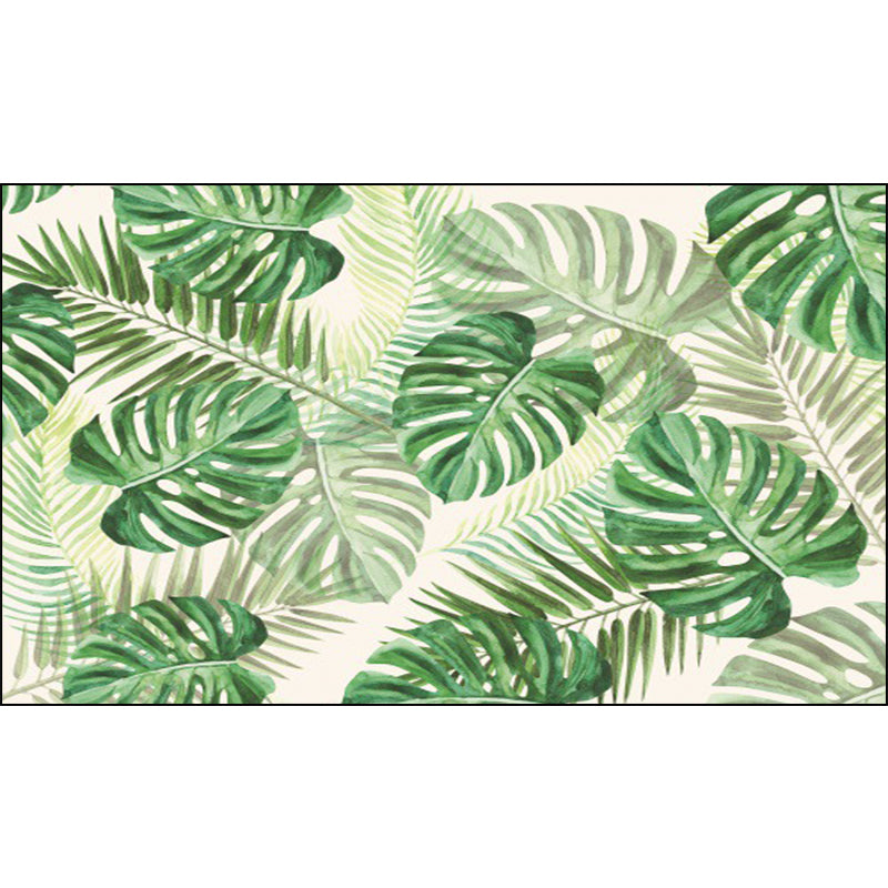 Stornfield | Funky Botanical Pattern Rug with a Tropical Foliage Green Polyester Backing, Washable and Non-Slip for the Living Room