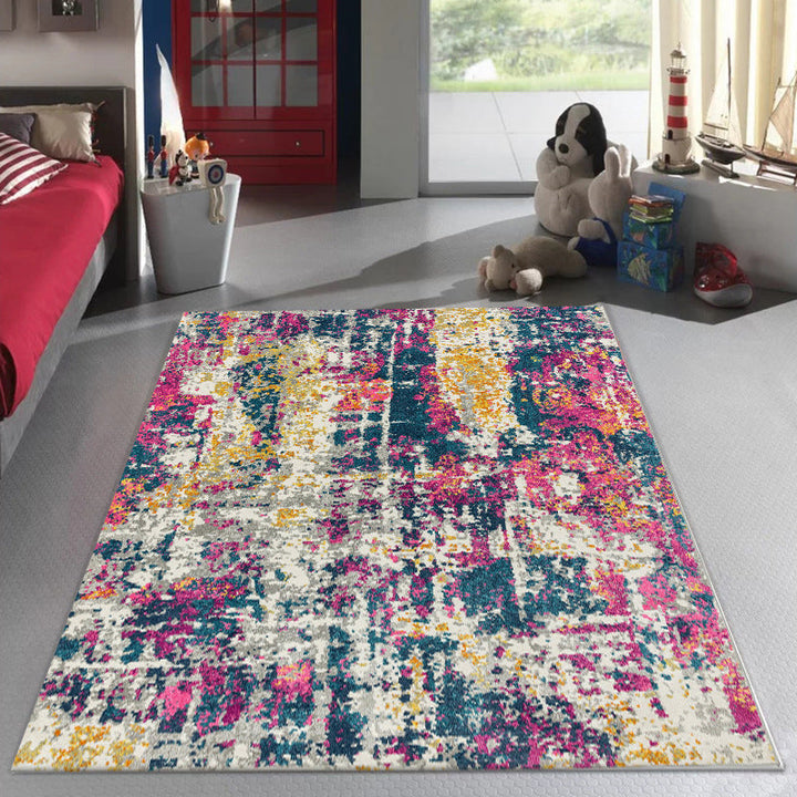 Stornfield | Stylish Multicolored Abstract Carpet Industrial Polyester Rug Washable Non-Slip Rug for Living Room