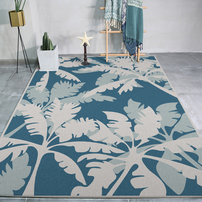 Stornfield | Blue and Grey Simple Leaf Tree Printed Rug Machine Washable Polyester Rug Non-Slip Bedroom Mat