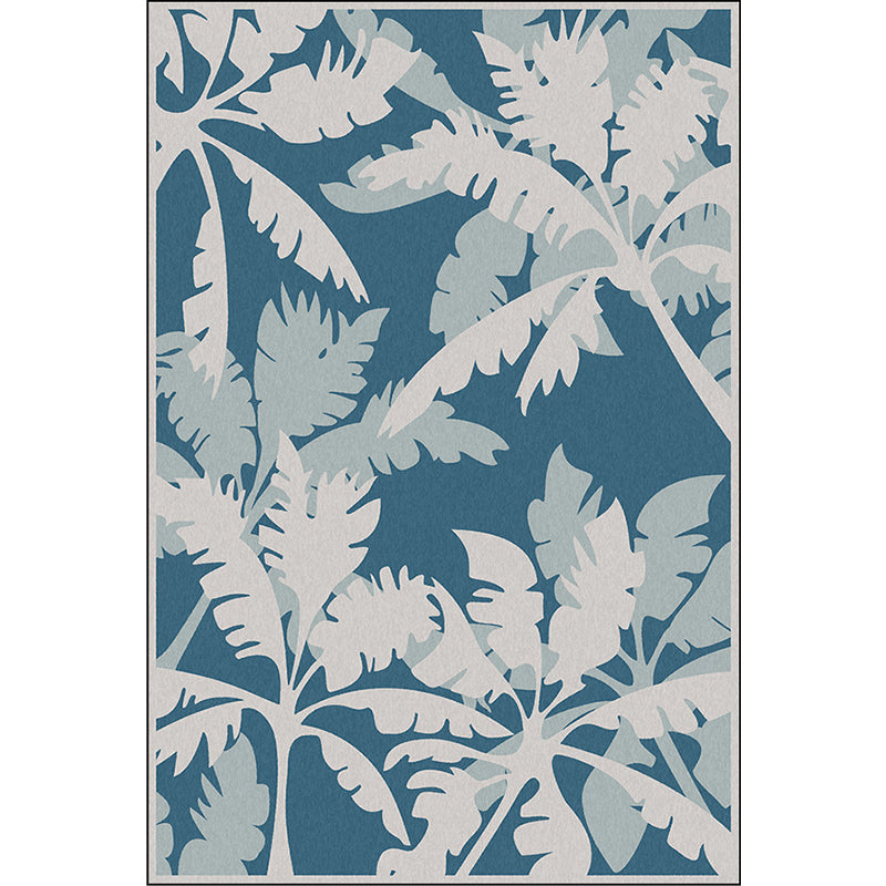 Stornfield | Blue and Grey Simple Leaf Tree Printed Rug Machine Washable Polyester Rug Non-Slip Bedroom Mat