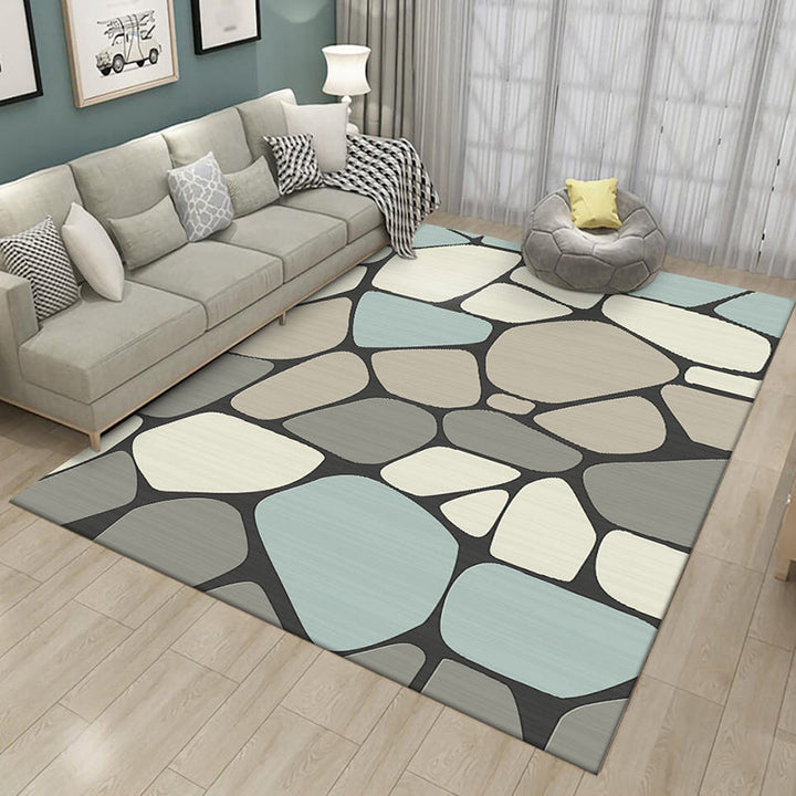 Stornfield | Novelty Irregular Grey Stone Pattern Polyester Living Room Rug Non-Slip Stain-Resistant Carpet