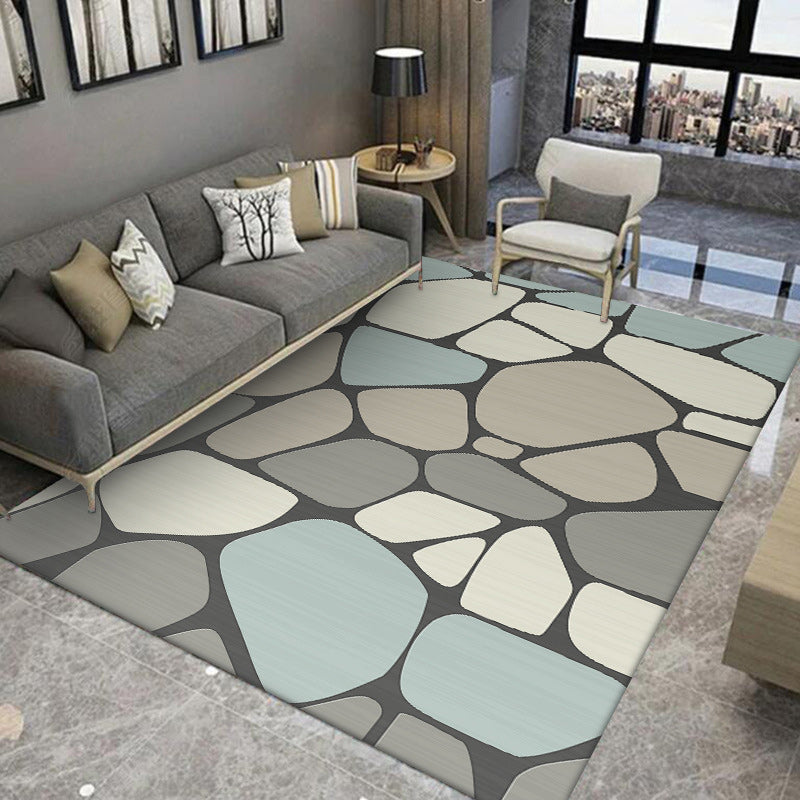 Stornfield | Novelty Irregular Grey Stone Pattern Polyester Living Room Rug Non-Slip Stain-Resistant Carpet