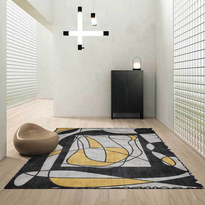 Stornfield | Original living room rug in grey with colour block stripe pattern in polyester, machine washable, area rug