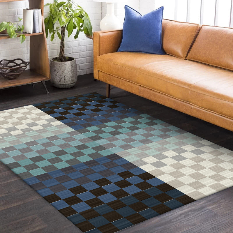 Stornfield | Innovative Living Room Rug Colorful Small Plaid Color Block Print Polyester Washable Stain Resistant Area Rug