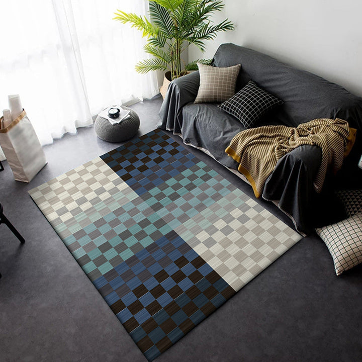 Stornfield | Innovative Living Room Rug Colorful Small Plaid Color Block Print Polyester Washable Stain Resistant Area Rug