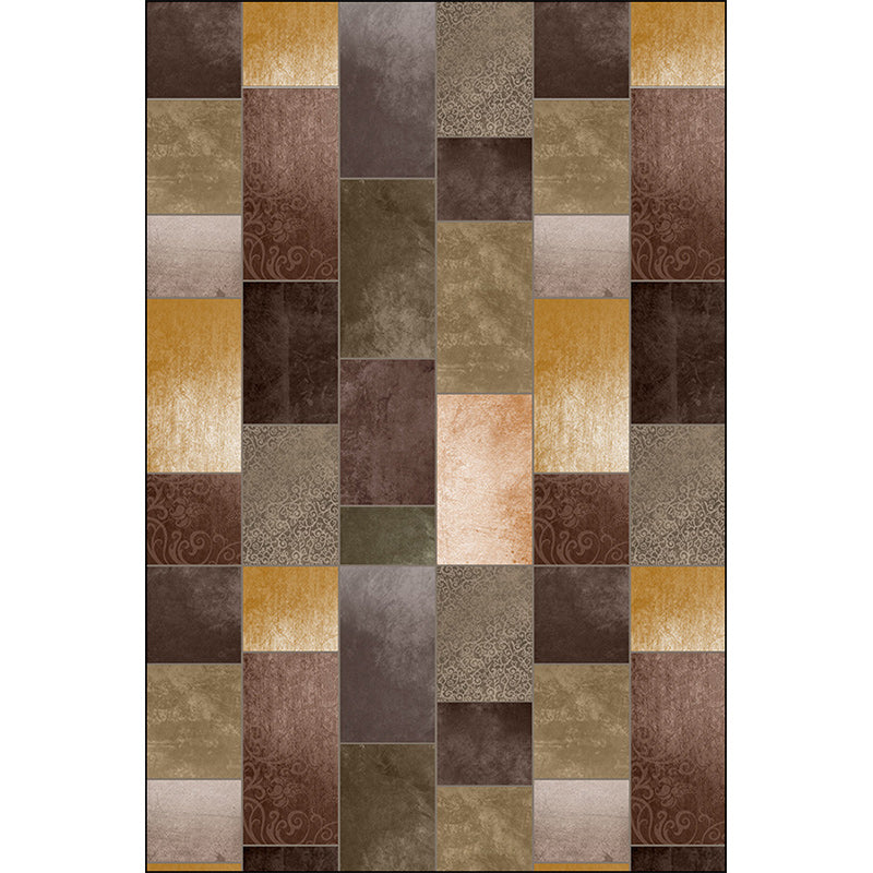 Stornfield | Original living room rug with brown color block rectangle print, made of polyester, pet-friendly, machine washable
