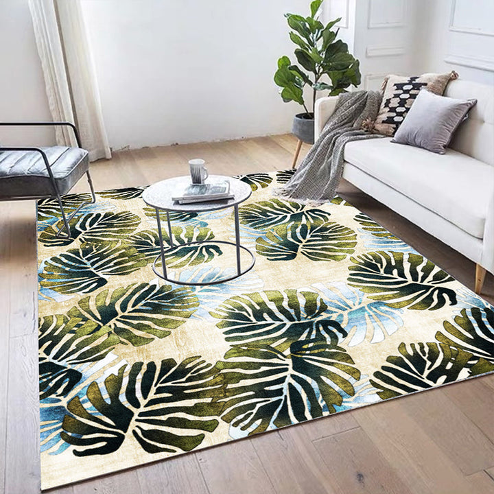 Stornfield | Modern Leaf Pattern Rug with Yellow and Green Leaves Machine Washable Polyester Rug Non-Slip Bedroom Rug