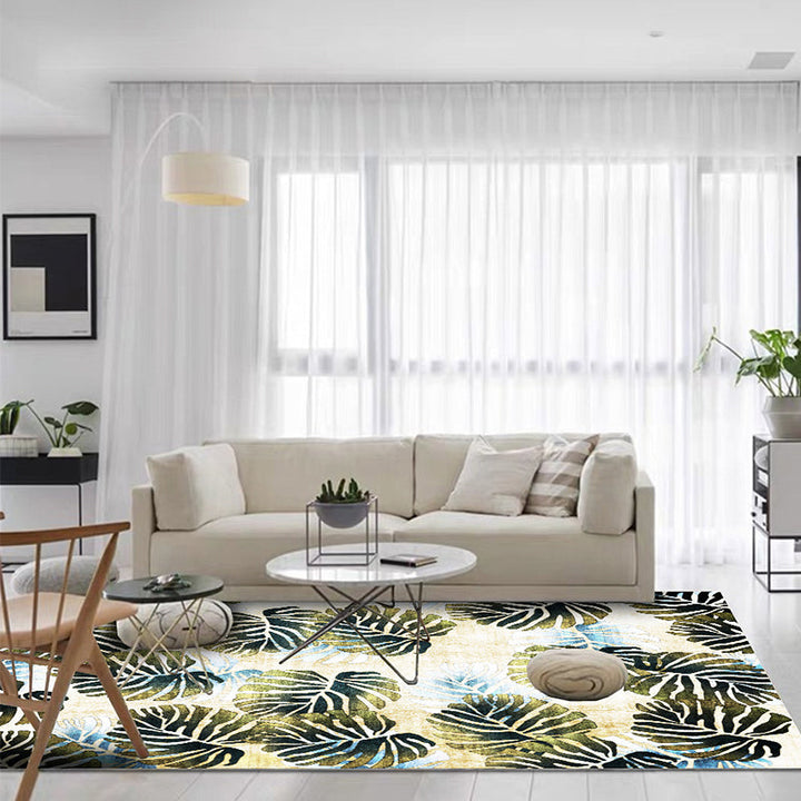 Stornfield | Modern Leaf Pattern Rug with Yellow and Green Leaves Machine Washable Polyester Rug Non-Slip Bedroom Rug