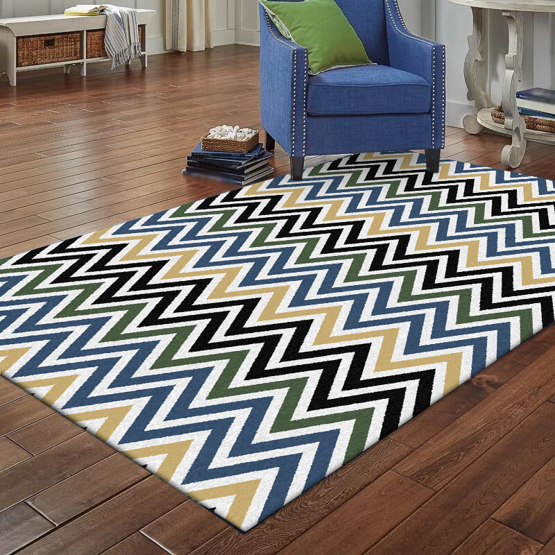 Stornfield | Colorful Bedroom Rug Chevron Pattern Area Rug Polyester with Non-Slip Backing Carpet