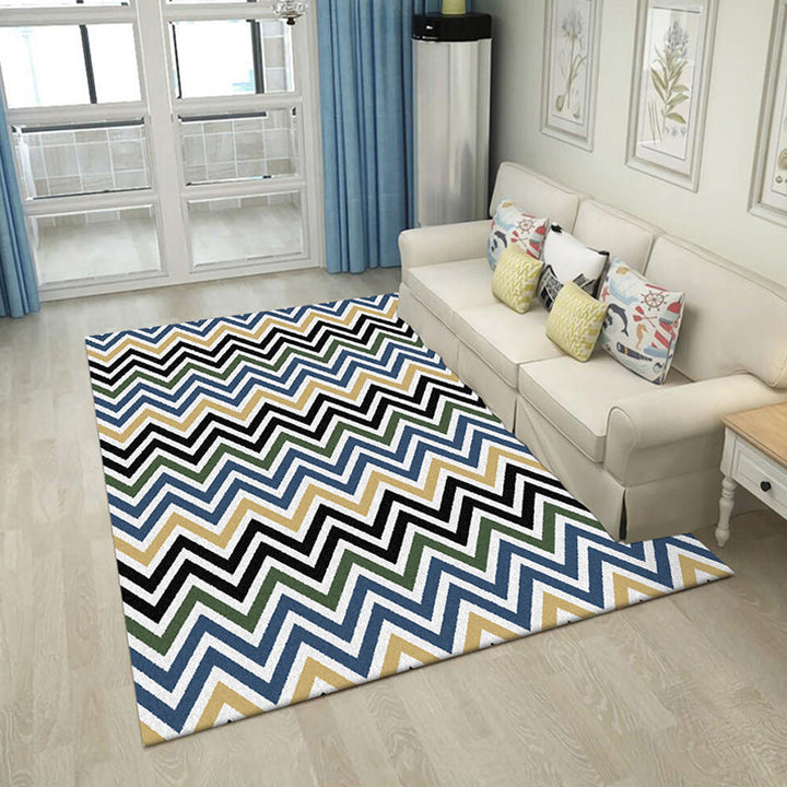 Stornfield | Colorful Bedroom Rug Chevron Pattern Area Rug Polyester with Non-Slip Backing Carpet