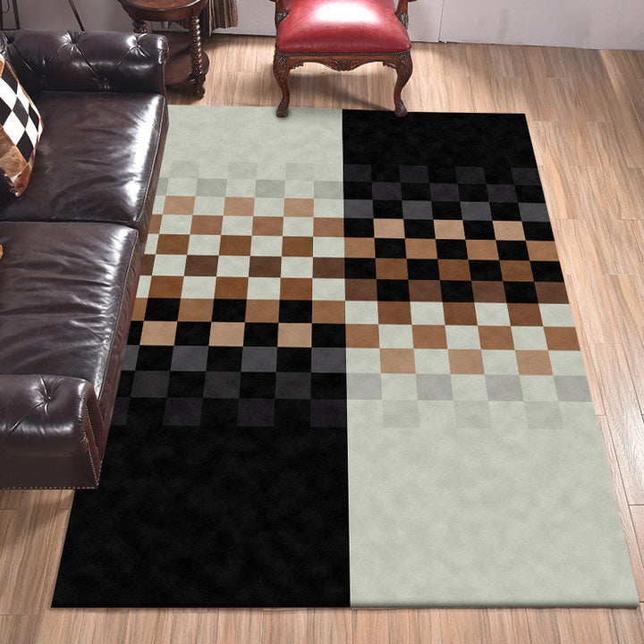 Stornfield | Black and Ivory Bedroom Rug with Innovative Color Block Mosaic Pattern in Polyester, Washable and Non-Slip Rug