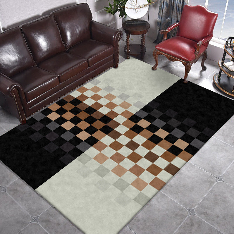 Stornfield | Black and Ivory Bedroom Rug with Innovative Color Block Mosaic Pattern in Polyester, Washable and Non-Slip Rug