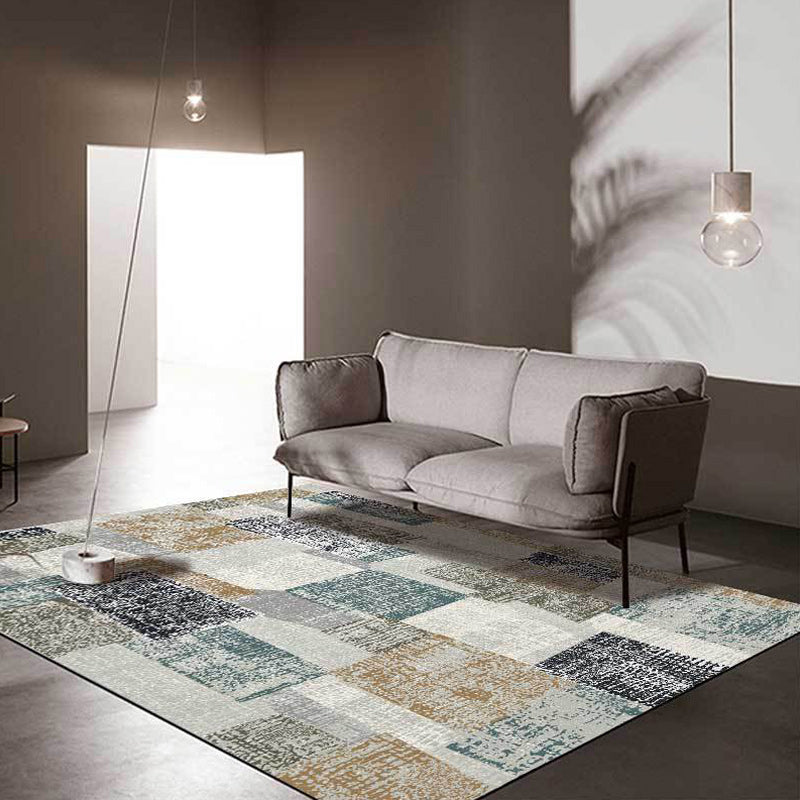 Stornfield | Grey novelty polyester non-slip pet-friendly bedroom rug with colourful block pattern