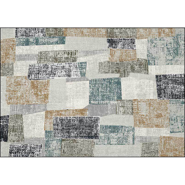 Stornfield | Grey novelty polyester non-slip pet-friendly bedroom rug with colourful block pattern