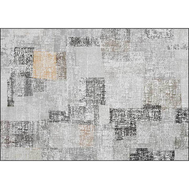 Stornfield | Grey novelty polyester non-slip pet-friendly bedroom rug with colourful block pattern