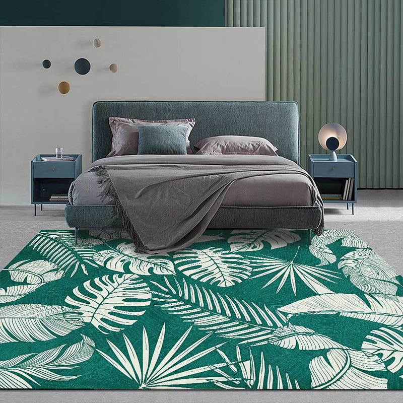 Stornfield | Elegant Leaf Pattern Rug Tropical Green Polyester Washable Non-Slip Area Rug for Living Room