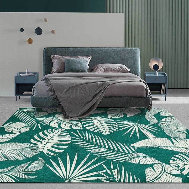 Stornfield | Elegant Leaf Pattern Rug Tropical Green Polyester Washable Non-Slip Area Rug for Living Room