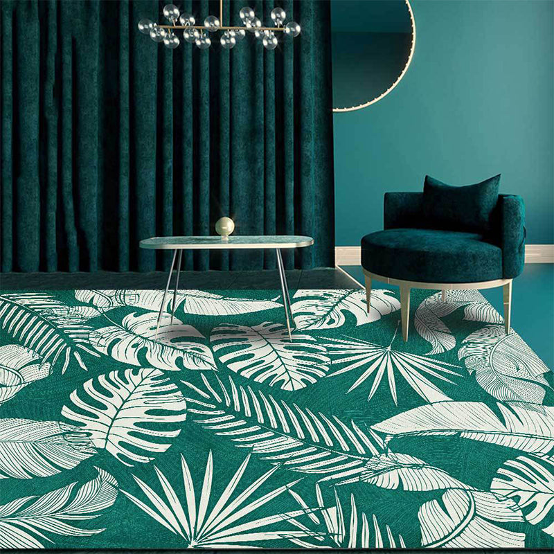 Stornfield | Elegant Leaf Pattern Rug Tropical Green Polyester Washable Non-Slip Area Rug for Living Room