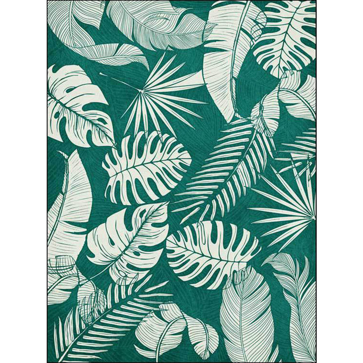 Stornfield | Elegant Leaf Pattern Rug Tropical Green Polyester Washable Non-Slip Area Rug for Living Room