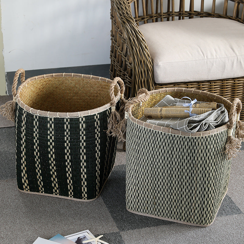 Unisex Handwoven Storage Basket with Decorative Fringes Stornfield