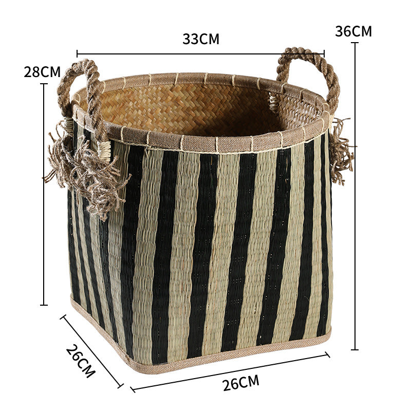 Unisex Handwoven Storage Basket with Decorative Fringes Stornfield