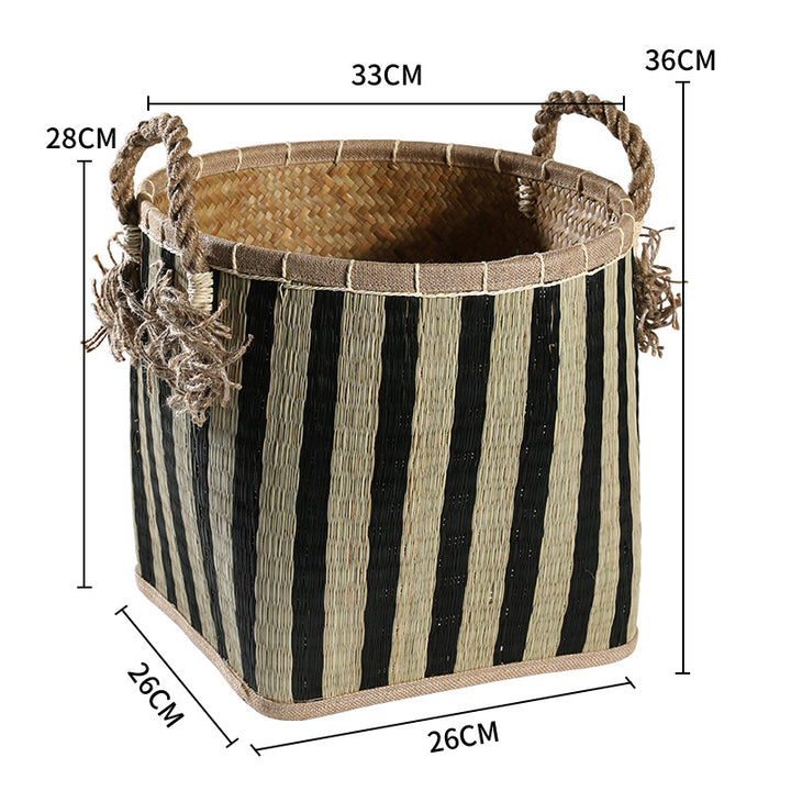 Unisex Handwoven Storage Basket with Decorative Fringes Stornfield