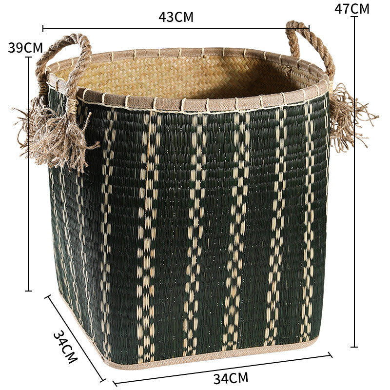 Unisex Handwoven Storage Basket with Decorative Fringes Stornfield
