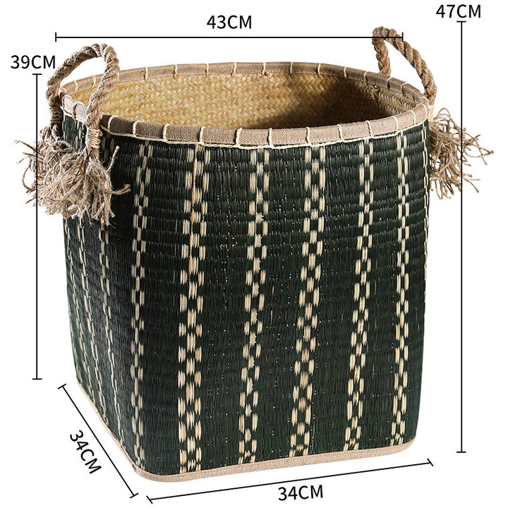 Unisex Handwoven Storage Basket with Decorative Fringes Stornfield