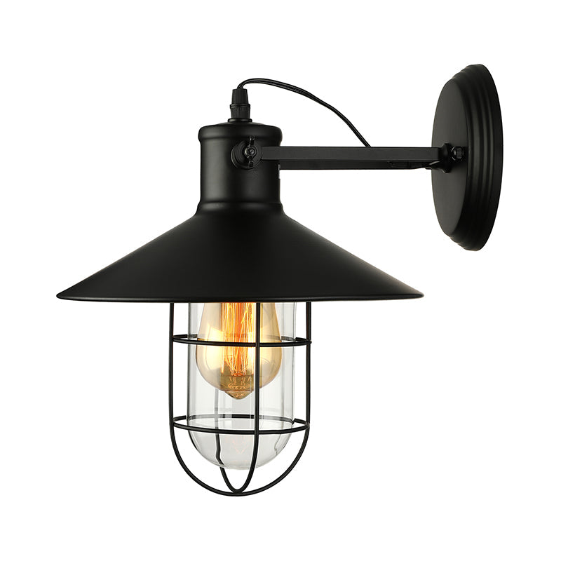 1 Light Clear Glass Wall Sconce Light Traditional Black/Rust Caged Coffee Shop Lighting Fixture | Stornfield