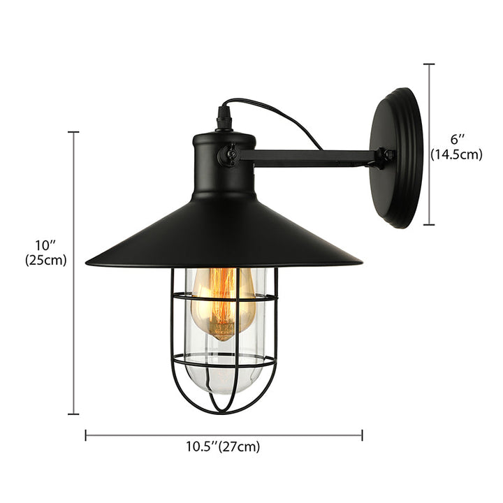 1 Light Clear Glass Wall Sconce Light Traditional Black/Rust Caged Coffee Shop Lighting Fixture | Stornfield