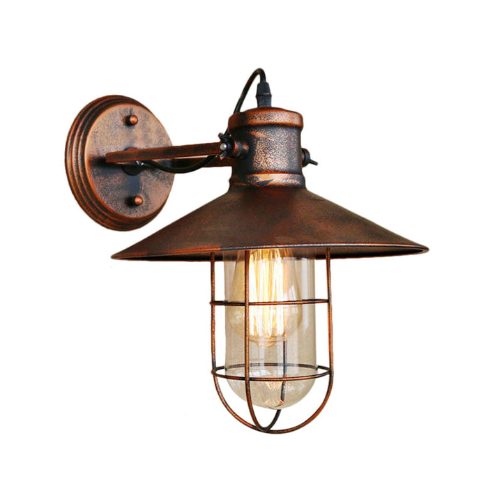 1 Light Clear Glass Wall Sconce Light Traditional Black/Rust Caged Coffee Shop Lighting Fixture | Stornfield