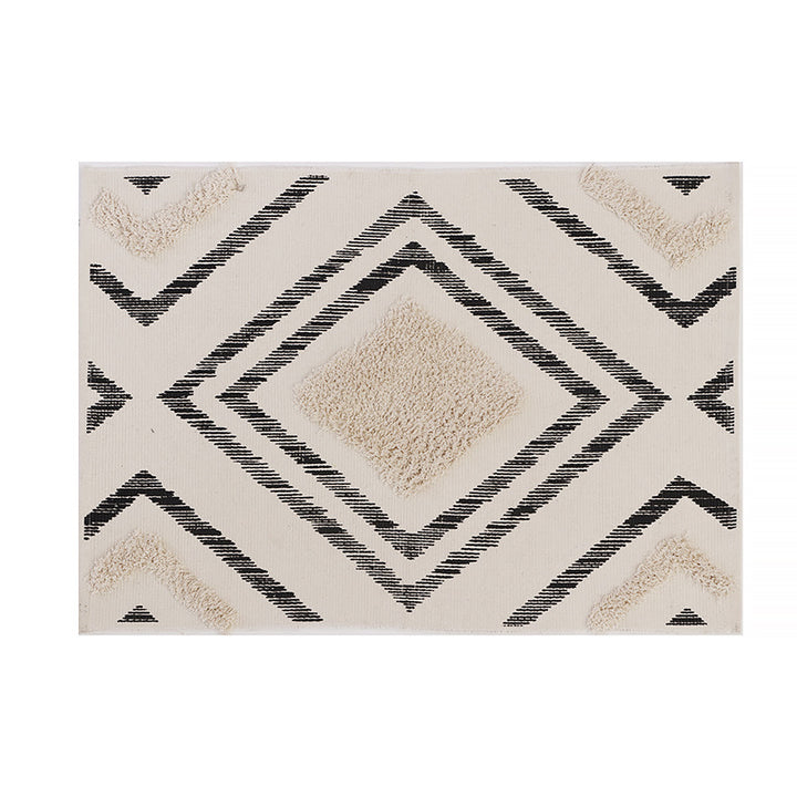 Short-pile bathroom and living rug with geometric diamond pattern and anti-slip backing Stornfield