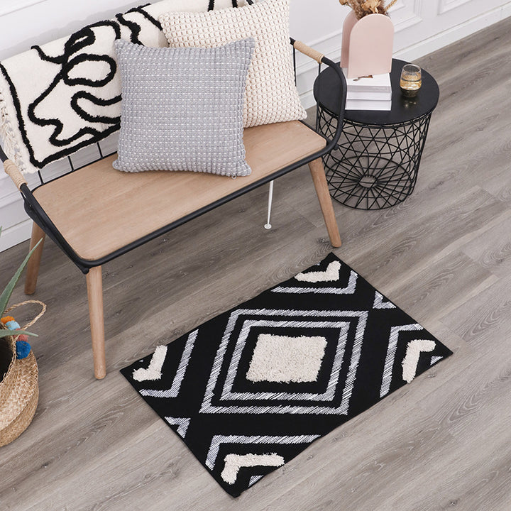 Short-pile bathroom and living rug with geometric diamond pattern and anti-slip backing Stornfield