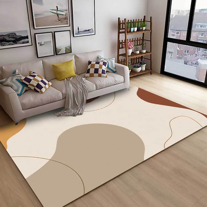 Stornfield | Ivory Solid Novelty Area Rug with Line Color Block Pattern Machine Washable Polyester Carpet for Home Decoration
