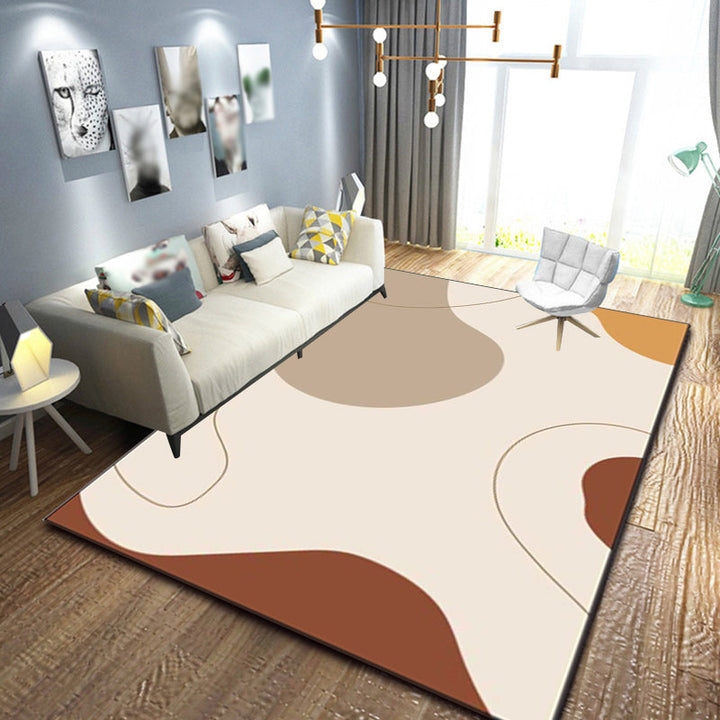 Stornfield | Ivory Solid Novelty Area Rug with Line Color Block Pattern Machine Washable Polyester Carpet for Home Decoration