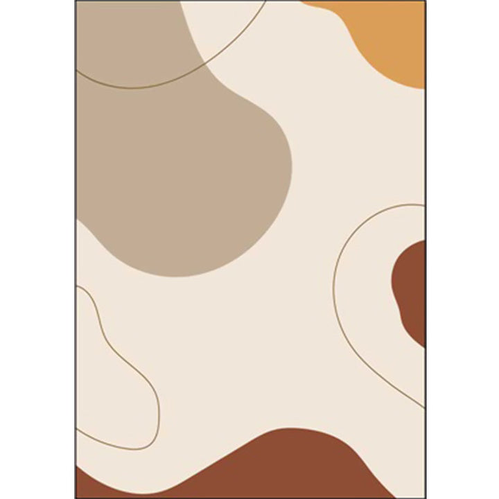 Stornfield | Ivory Solid Novelty Area Rug with Line Color Block Pattern Machine Washable Polyester Carpet for Home Decoration