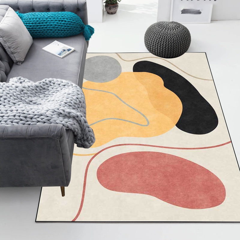 Stornfield | Nordic Novelty Ivory Area Rug with Graphic Color Block Line Pattern, Stain Resistant Polyester Area Rug for Home Decor