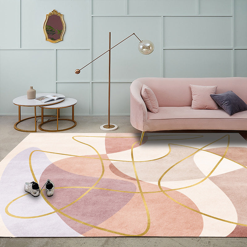 Stornfield | Innovative Scandinavian pink color block line pattern rug Machine washable polyester rug Home decor rug