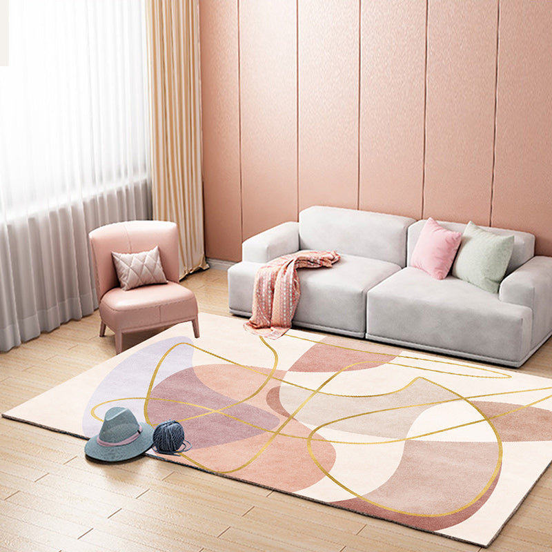 Stornfield | Innovative Scandinavian pink color block line pattern rug Machine washable polyester rug Home decor rug
