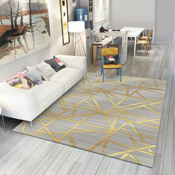 Stornfield | Modern novelty polyester rug with gray geometric line pattern, washable, non-slip, for interior decoration
