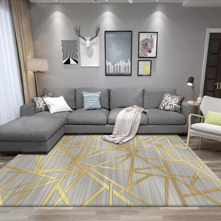 Stornfield | Modern novelty polyester rug with gray geometric line pattern, washable, non-slip, for interior decoration