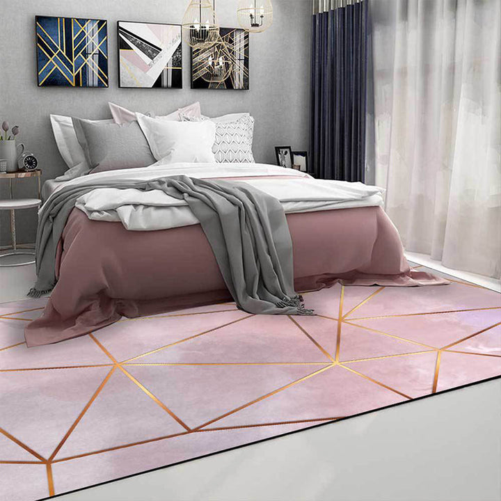 Stornfield | Pink Modern Geometric Pattern Washable Polyester Rug with Non-Slip Backing for Living Room